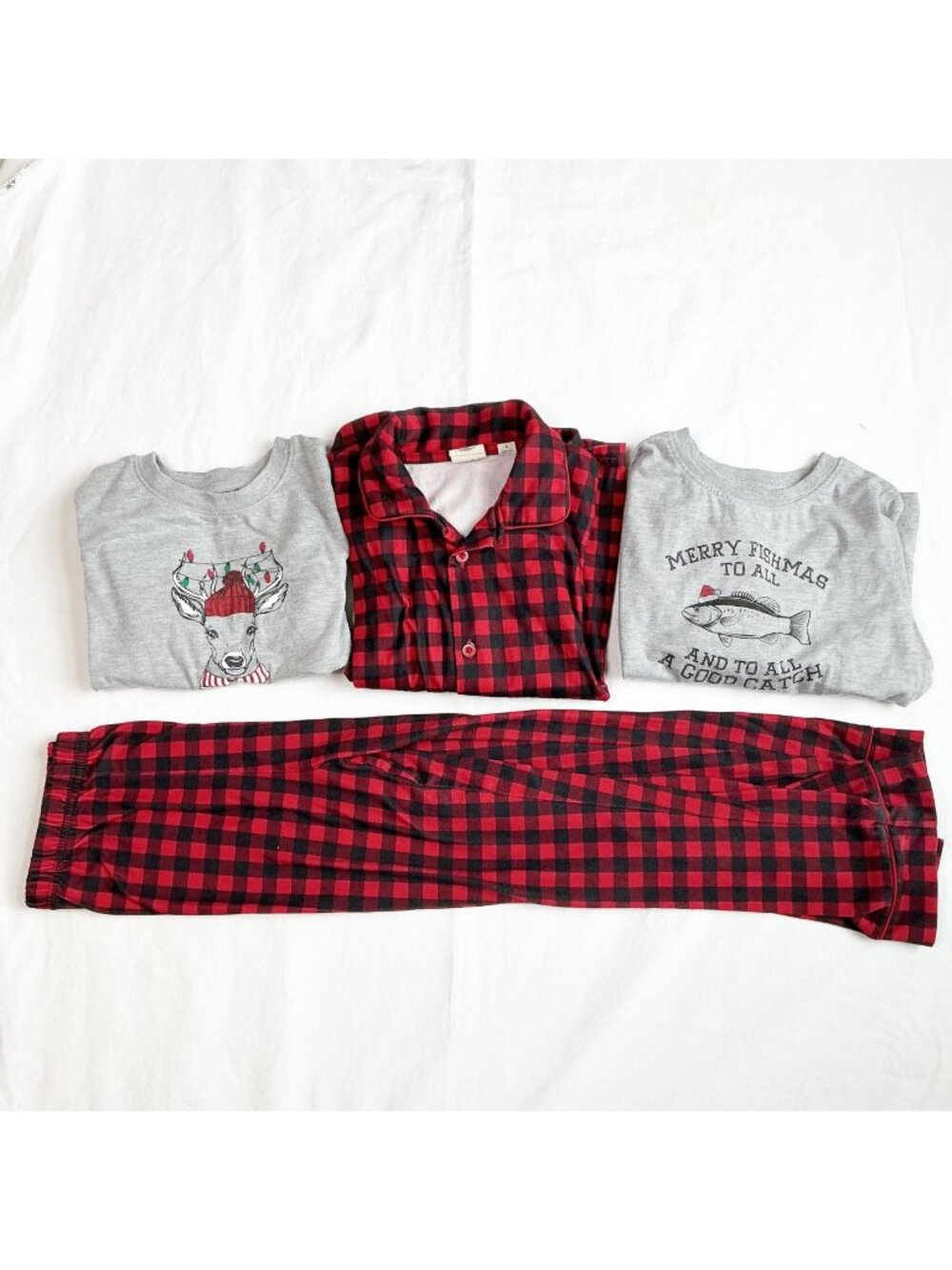 Bass Pro Shop Outdoor Kids Holiday Pajama Set Size 6 Red Plaid Reindeer Fishmas
